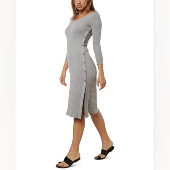 O'Neill Large Pilar Grey Rib Knit Longsleeve Button Dress - Picture 8 of 14
